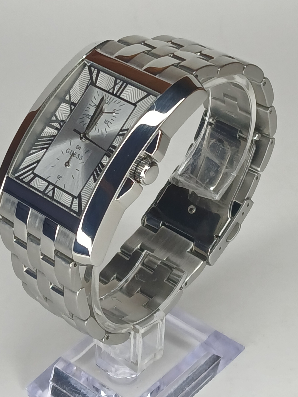 GUESS Silver Men's Rectangular Stainless Steel Watch - Picture 7 of 10